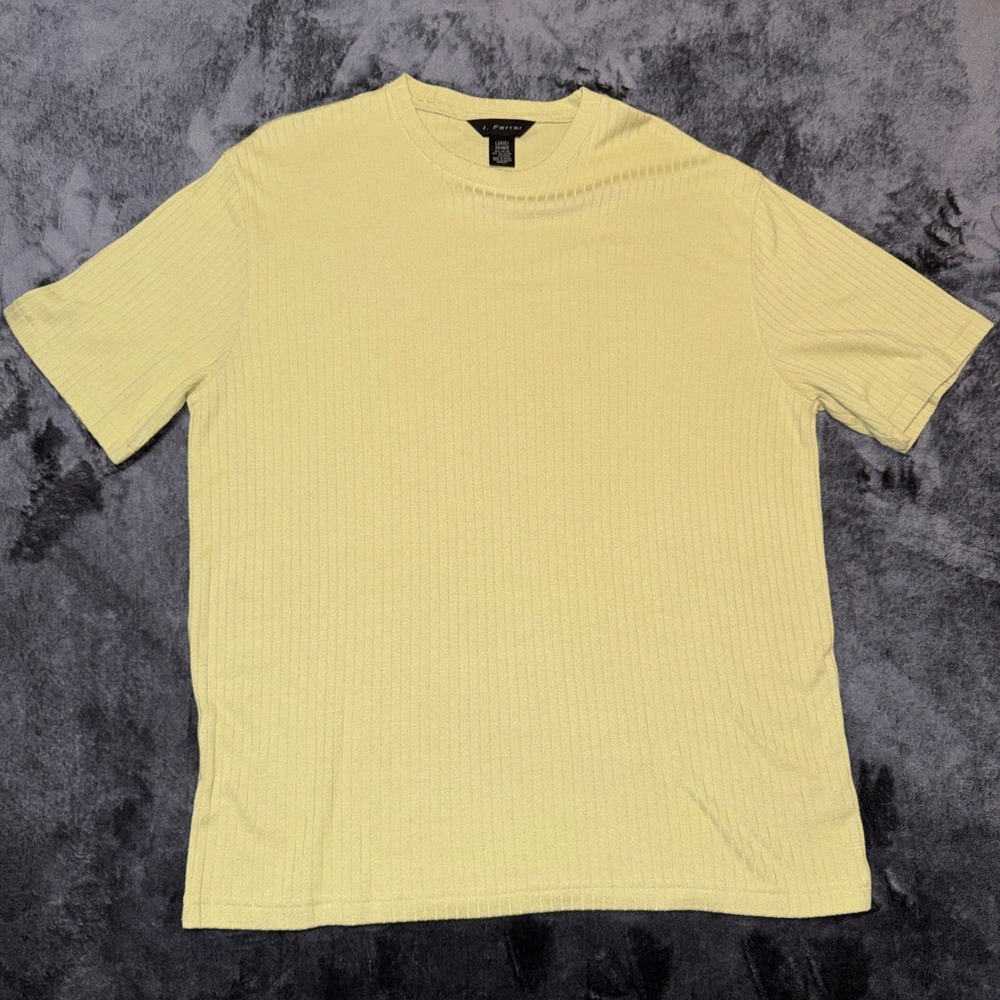 J.‎ Ferrar Mens Ribbed Knit Short Sleeve Shirt Pale Yellow Large 703498